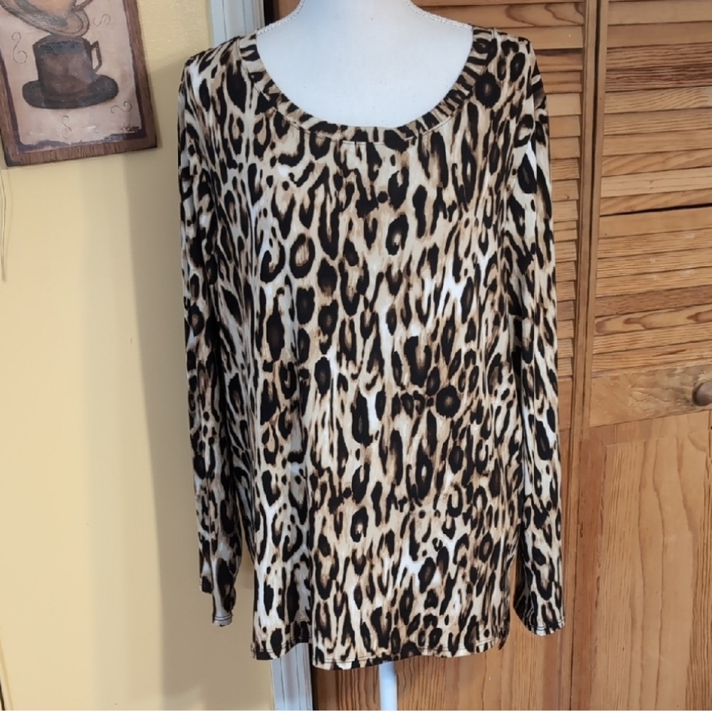 Chico's Leopard Print Long Sleeve Blouse - Black, Brown, Cream